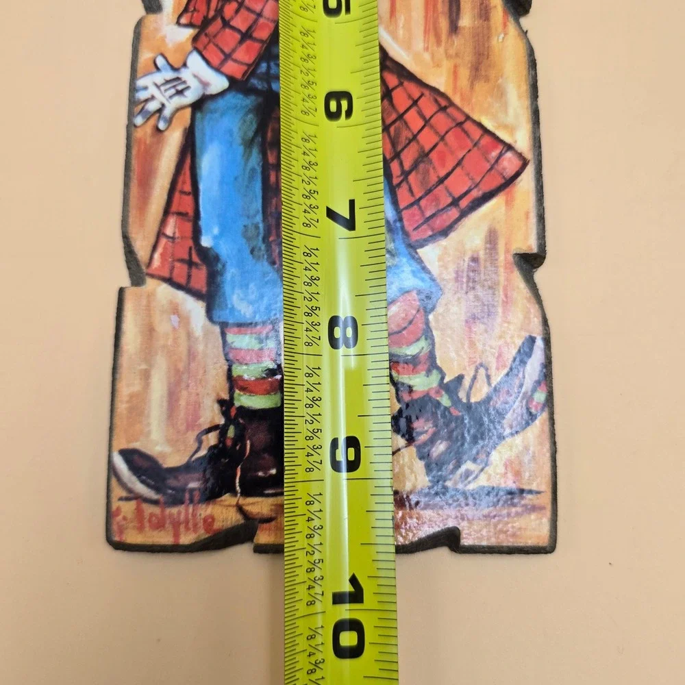 Vintage Idylle Italy Wood Wall Plaque Mid Century Boy Plaid Coat Art
